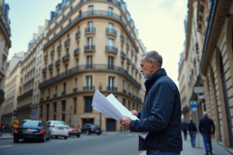 Architecte homme examinant un immeuble parisien en façade