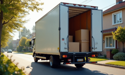 Camion de déménagement de 20m3 dans une rue résidentielle en plein jour