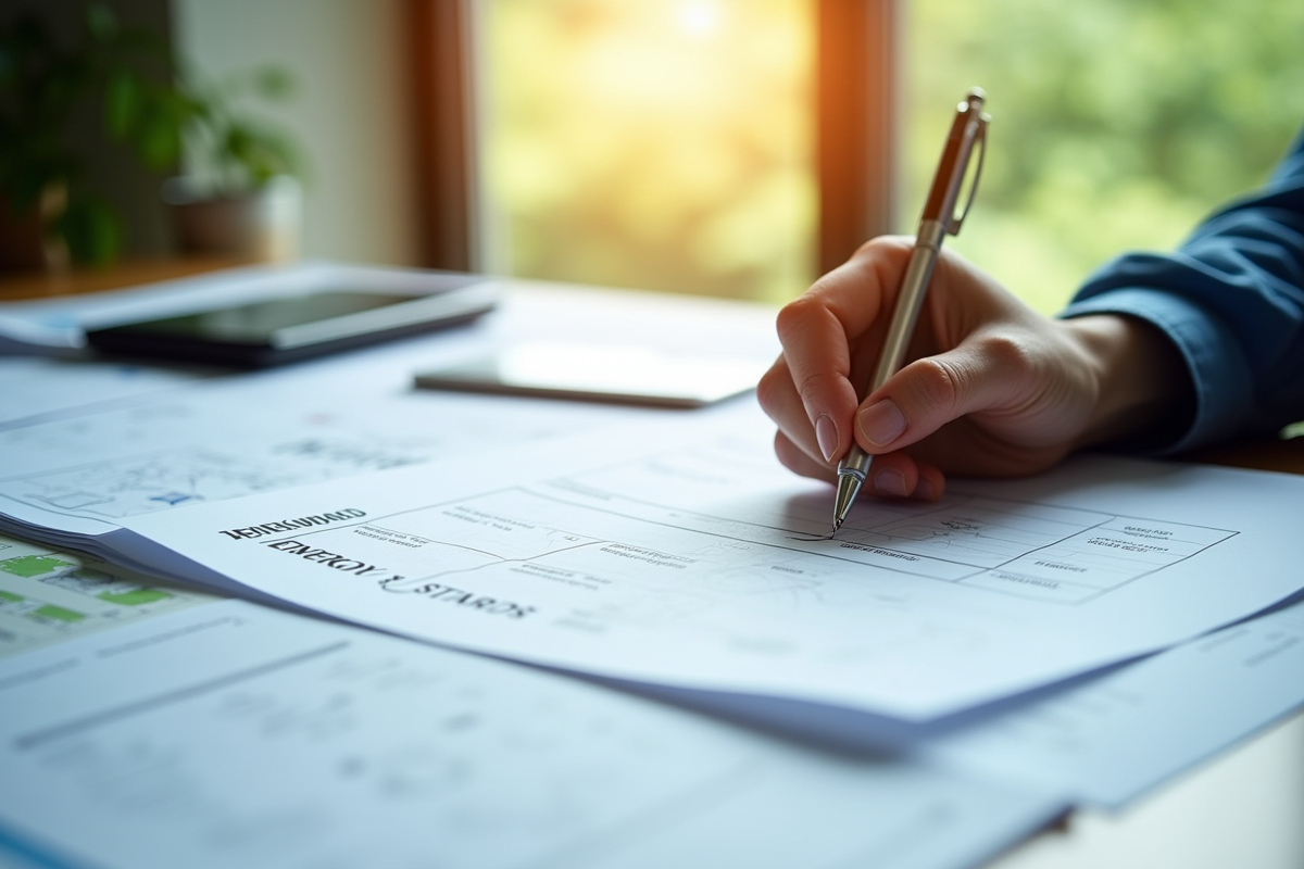 Main tenant un stylo au-dessus de documents et plans techniques