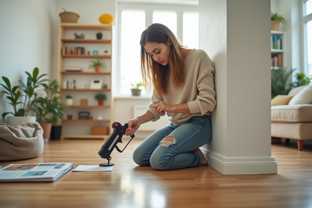 Jeune femme appliquant du joint dans un intérieur lumineux