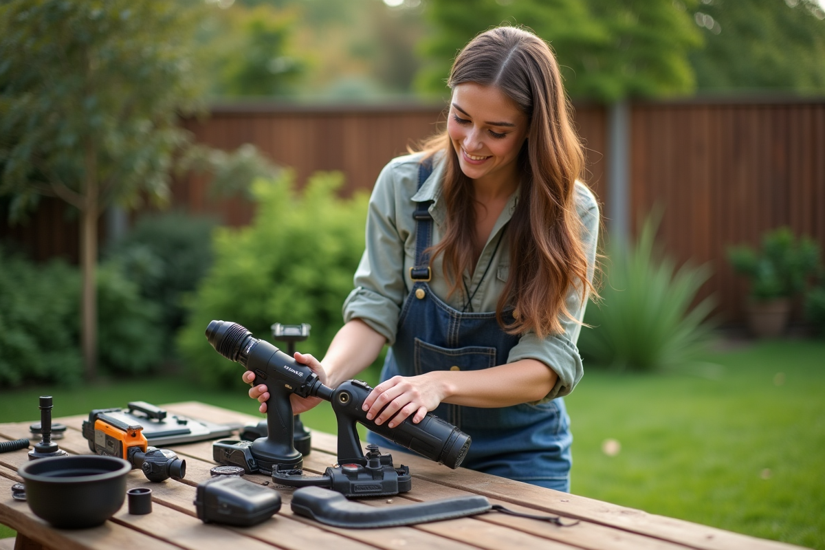 Jeune femme souriante assemblant un kit d