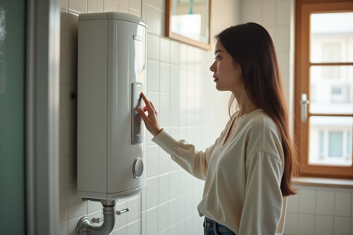 Jeune femme vérifiant le panneau de contrôle d
