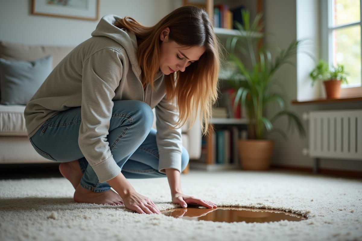 Femme observant une tache d