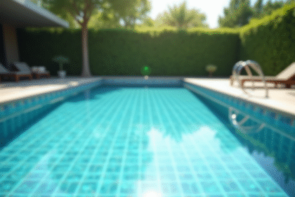 Piscine extérieure étincelante avec eau claire et jardin