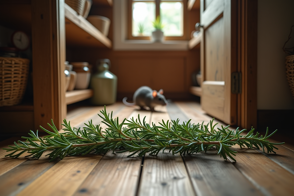 Raisin de romarin devant une petite armoire à épices