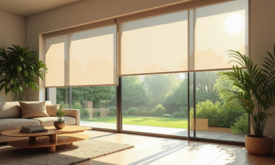 Salon moderne avec moustiquaire à rouleau et grande fenetre